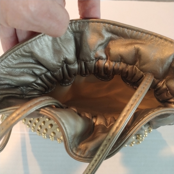 Gold Leather Studded Drawstring Bag - Picture 8 of 10